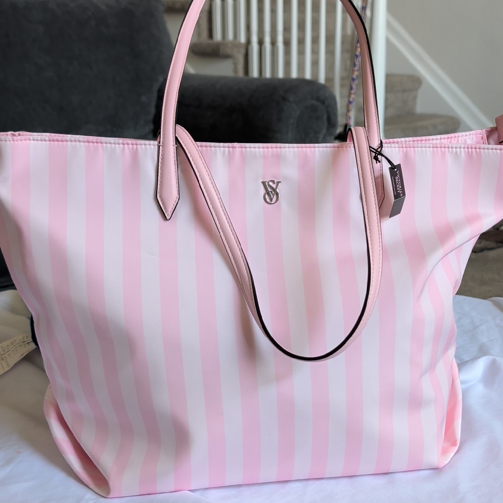Victoria's Secret Pink and White Striped Tote